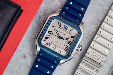 cartier santos blue strap|cartier santos 100 diamond bezel.